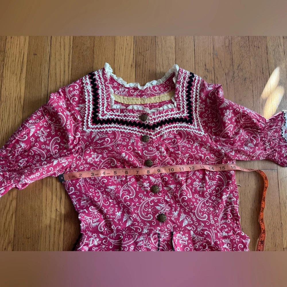 40s Inspired Red Novelty Print Paisley Dress Sz SM - Picture 8 of 12